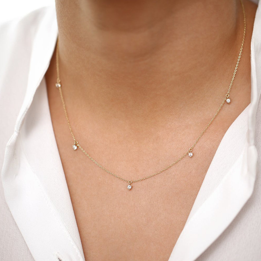OBFJ1930 - Dangling Diamond Solitaire Necklace necklace in selectable metal and diamond options - Roselle Jewelry view 3