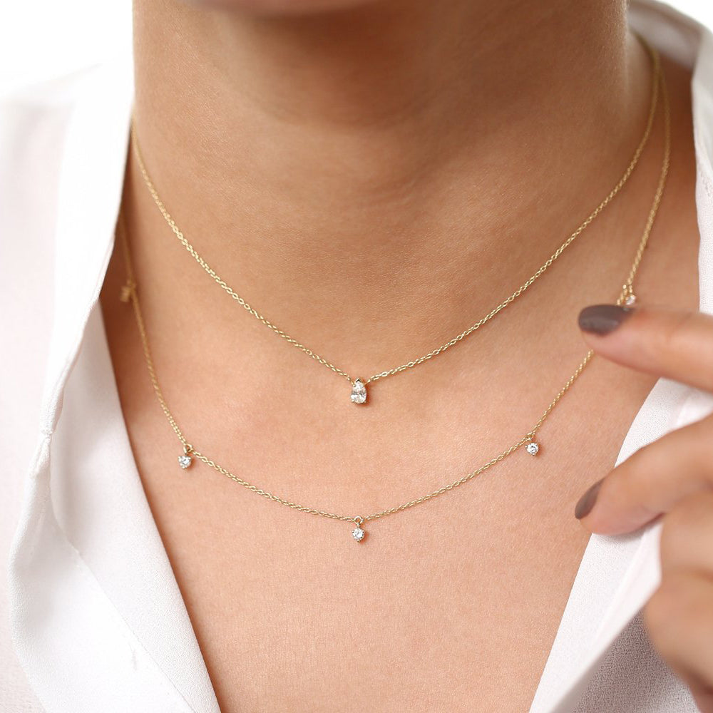 OBFJ1930 - Dangling Diamond Solitaire Necklace necklace in selectable metal and diamond options - Roselle Jewelry view 4