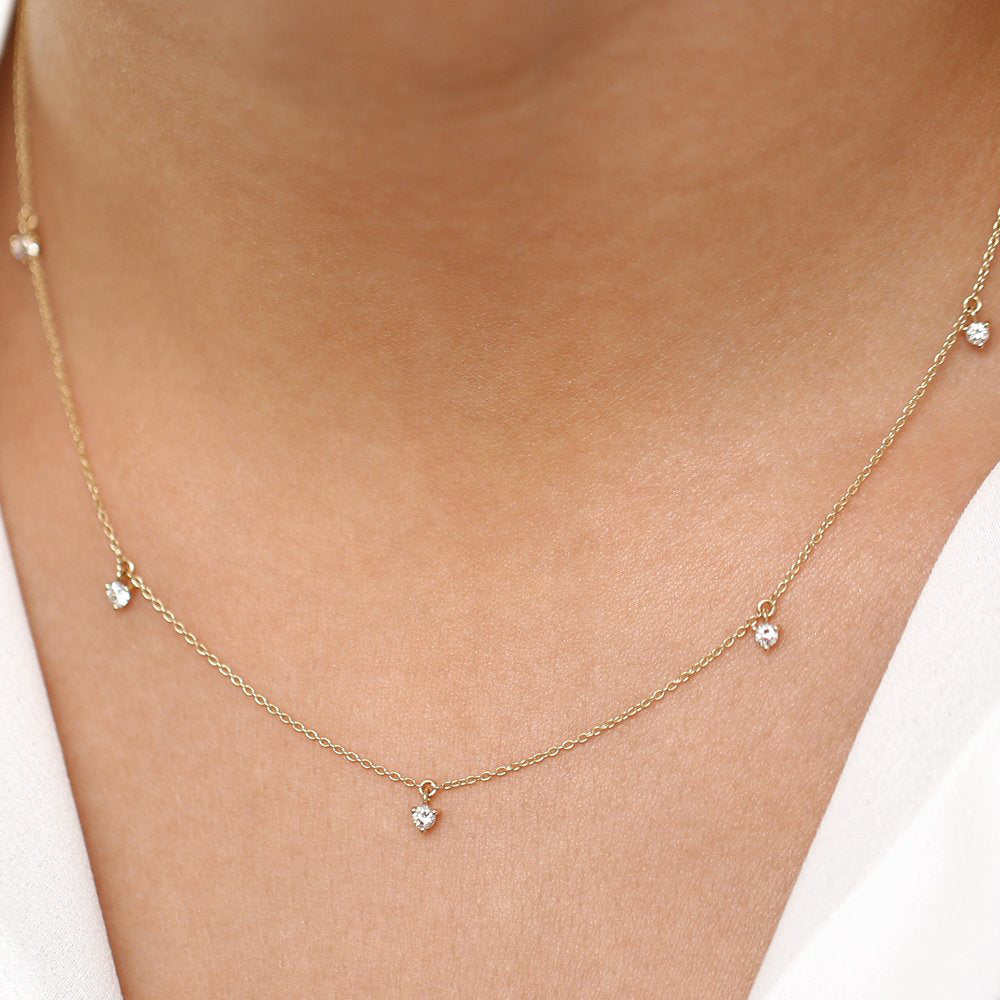OBFJ1930 - Dangling Diamond Solitaire Necklace necklace in selectable metal and diamond options - Roselle Jewelry view 2