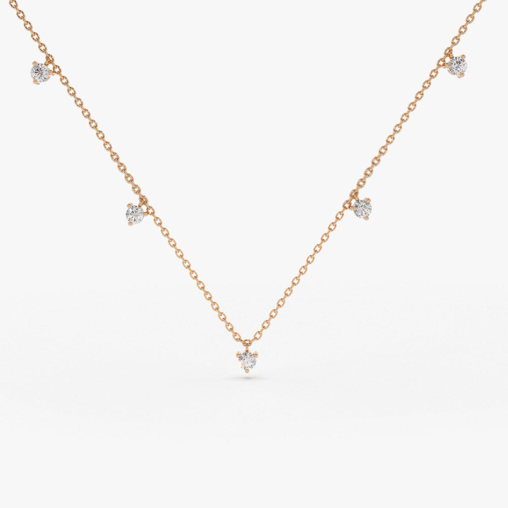 OBFJ1930 - Dangling Diamond Solitaire Necklace necklace in selectable metal and diamond options - Roselle Jewelry view 5