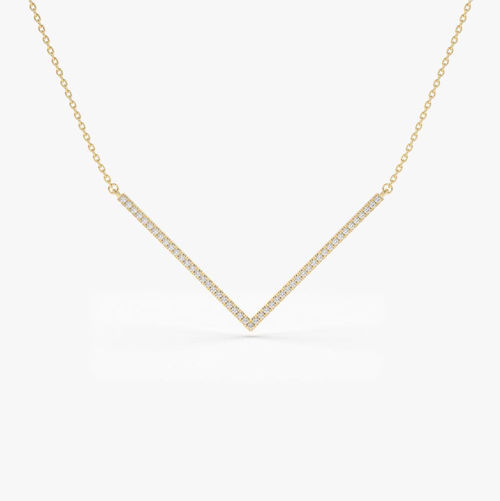 OBFJ1965 - V Shaped Diamond Chevron Necklace necklace in selectable metal and diamond options - Roselle Jewelry view 1