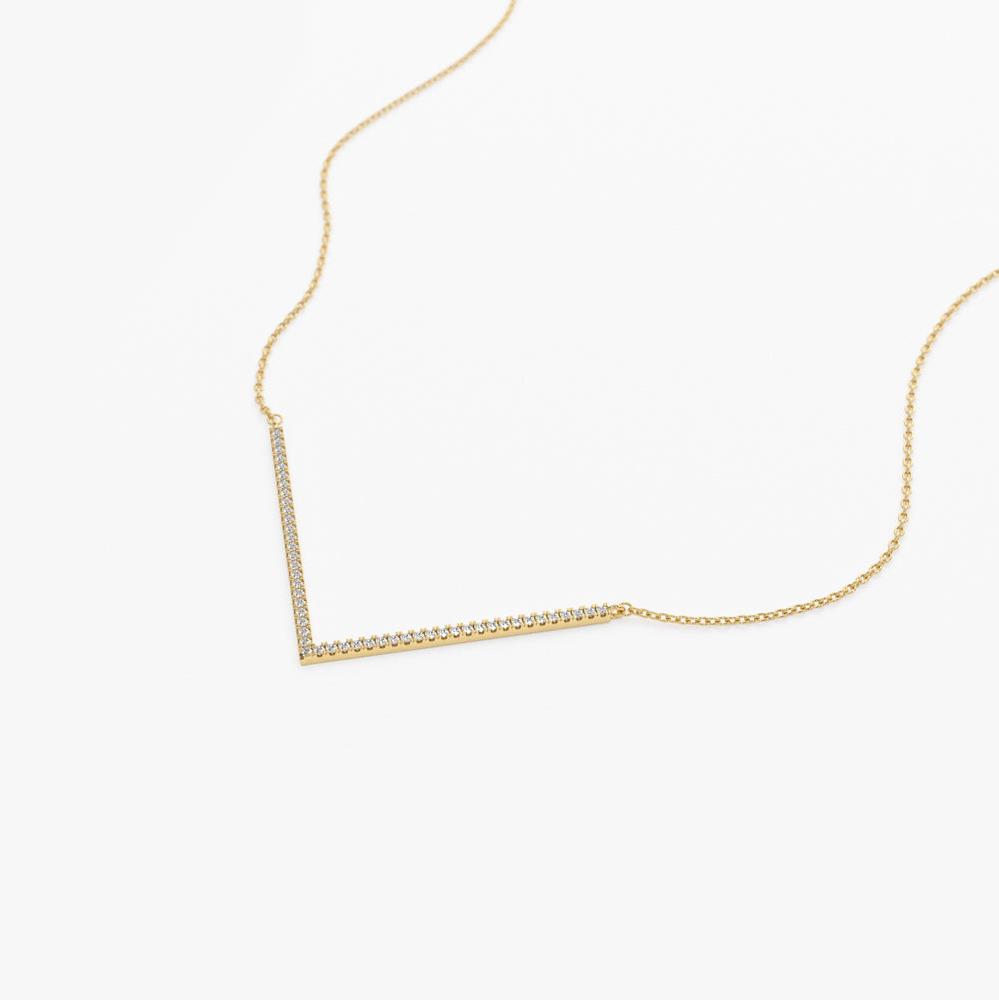 OBFJ1965 - V Shaped Diamond Chevron Necklace necklace in selectable metal and diamond options - Roselle Jewelry view 6