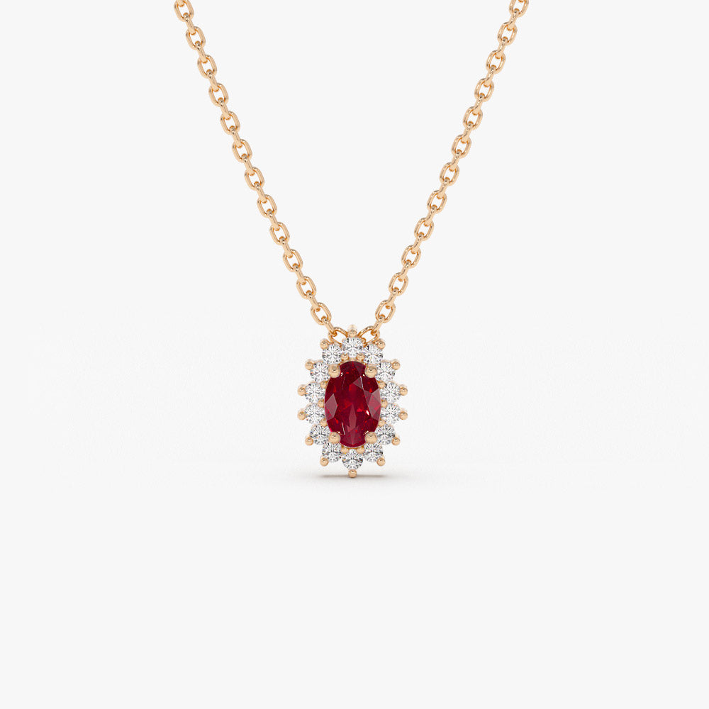 OBFJ1374 - 14k Ruby Necklace with Halo Diamonds 7
