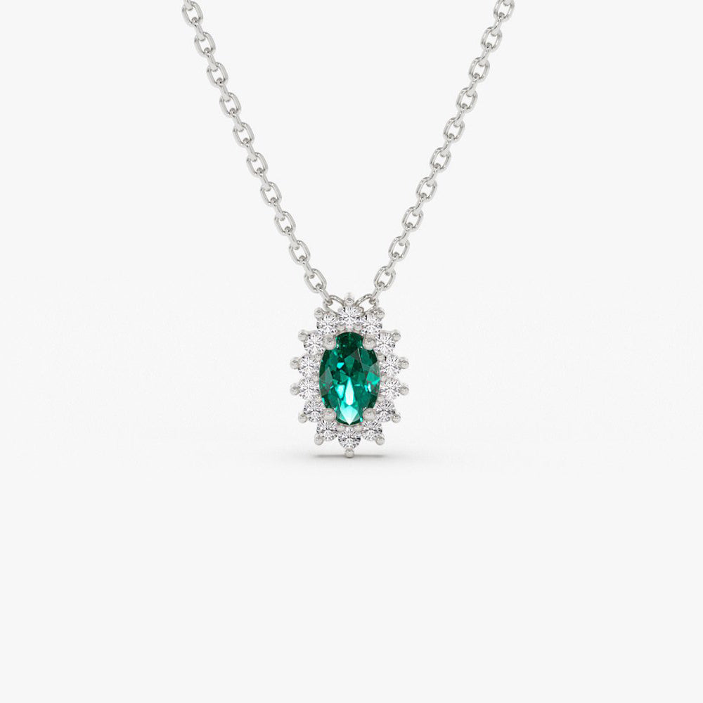 OBFJ2052 - Emerald Necklace with Halo Diamonds necklace in selectable metal and diamond options - Roselle Jewelry view 5