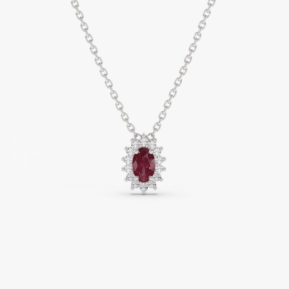 OBFJ1374 - 14k Ruby Necklace with Halo Diamonds 6