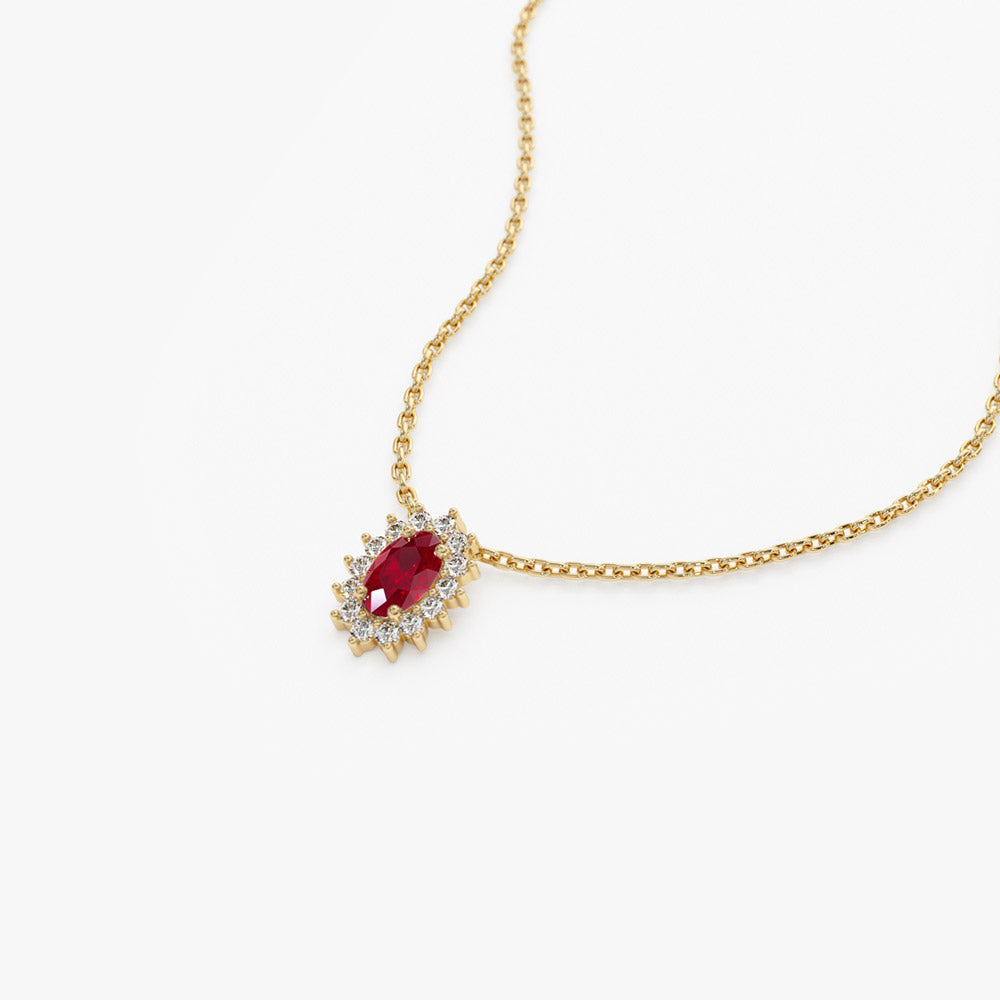 OBFJ1374 - 14k Ruby Necklace with Halo Diamonds 8