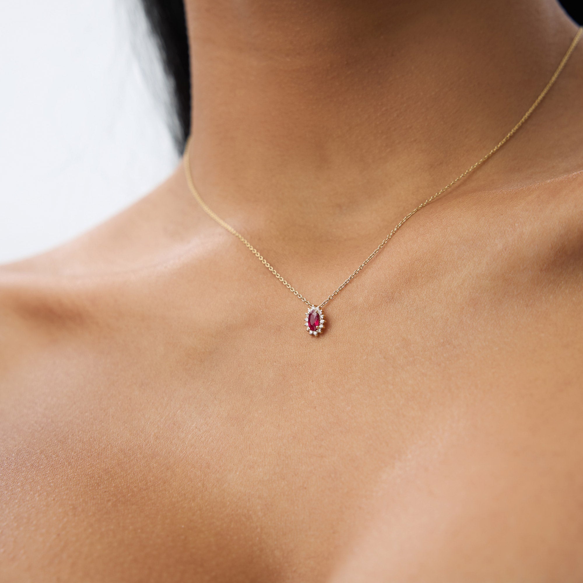 OBFJ1374 - 14k Ruby Necklace with Halo Diamonds 4