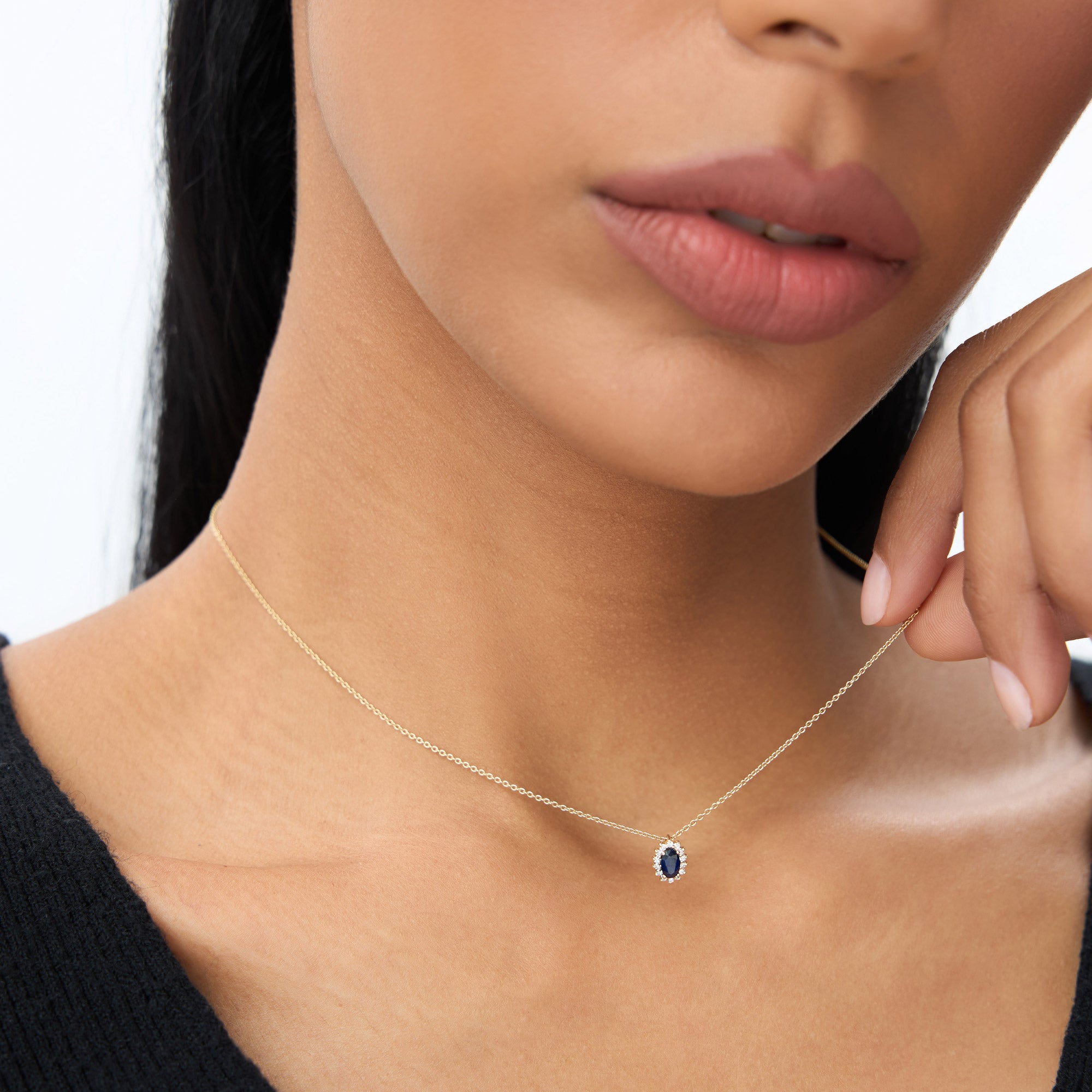 OBFJ0226 - 14k Rose Sapphire Necklace with Halo Diamonds Necklace 3