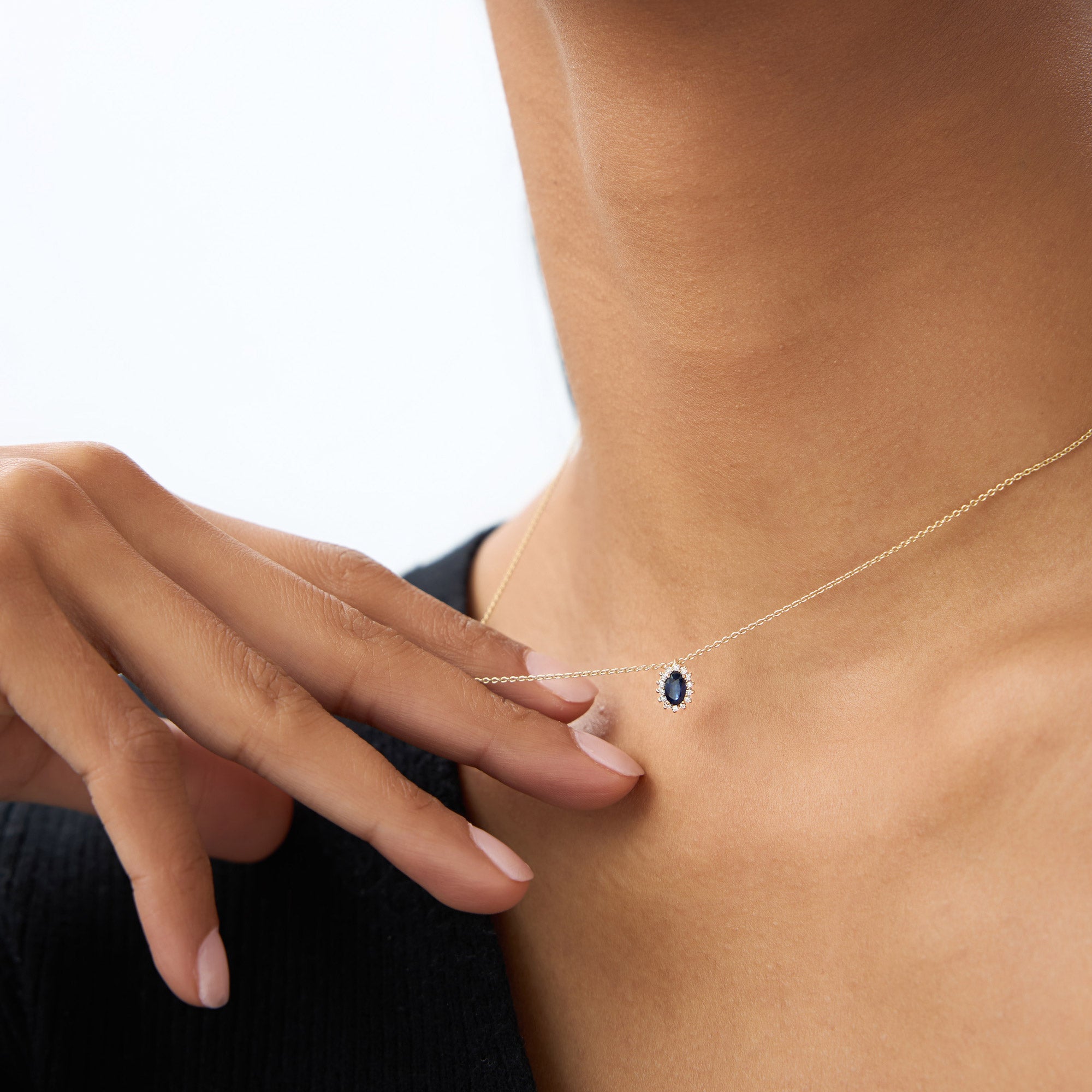 OBFJ0226 - 14k Rose Sapphire Necklace with Halo Diamonds Necklace 4