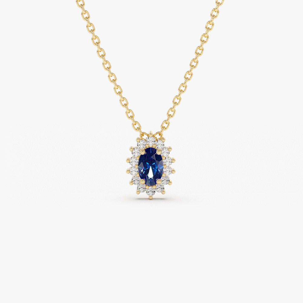 OBFJ1373 - 14k Sapphire Necklace with Halo Diamonds Necklace 1