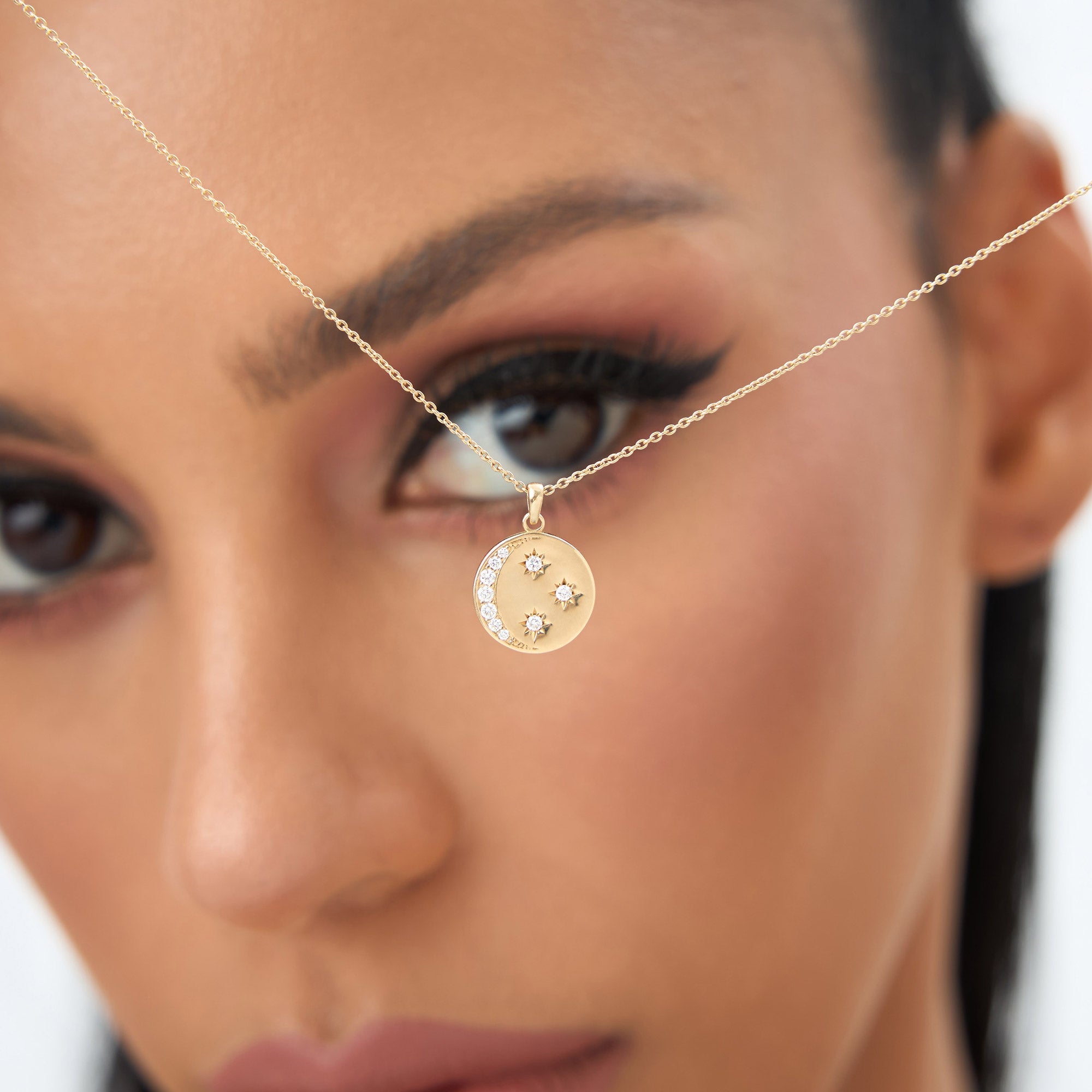 OBFJ2030 - Diamond Moon and Crescent Pendant necklace in selectable metal and diamond options - Roselle Jewelry view 2