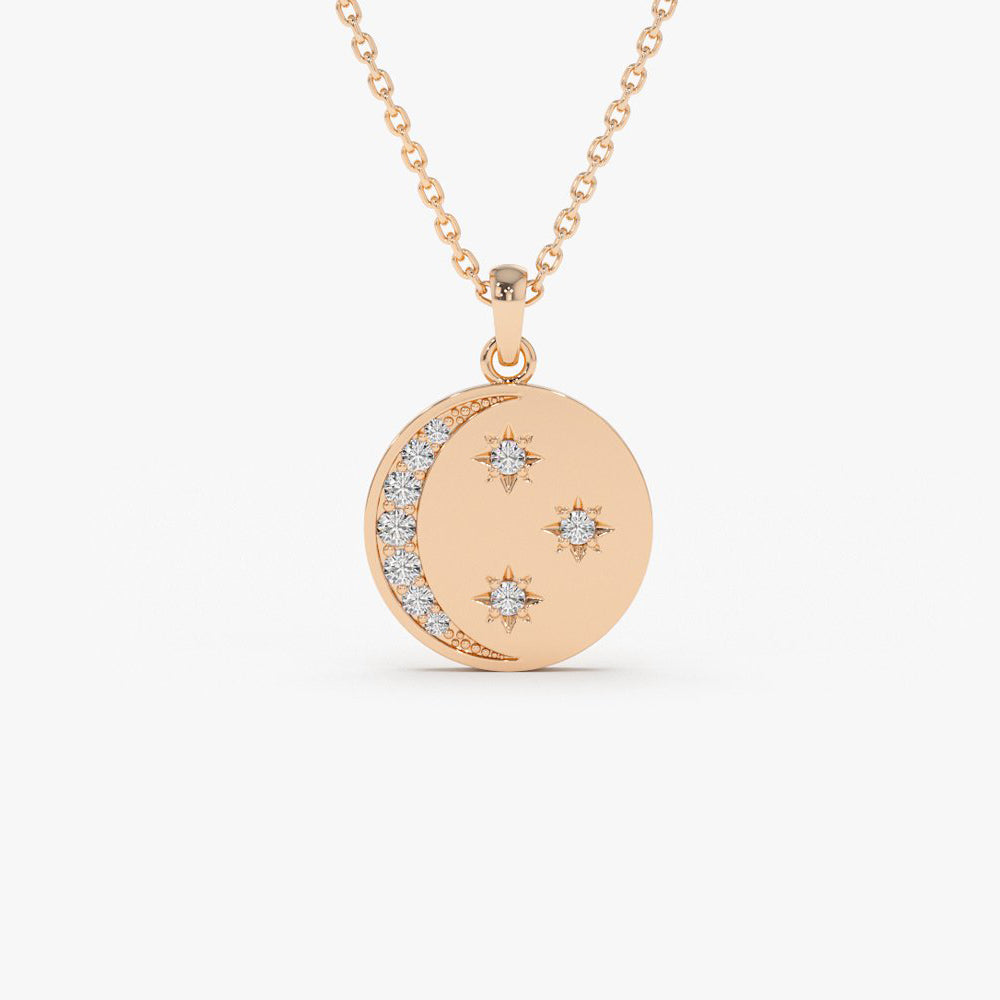 OBFJ2030 - Diamond Moon and Crescent Pendant necklace in selectable metal and diamond options - Roselle Jewelry view 7