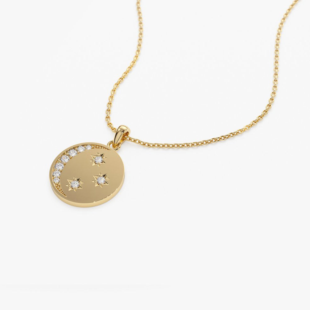 OBFJ2030 - Diamond Moon and Crescent Pendant necklace in selectable metal and diamond options - Roselle Jewelry view 8