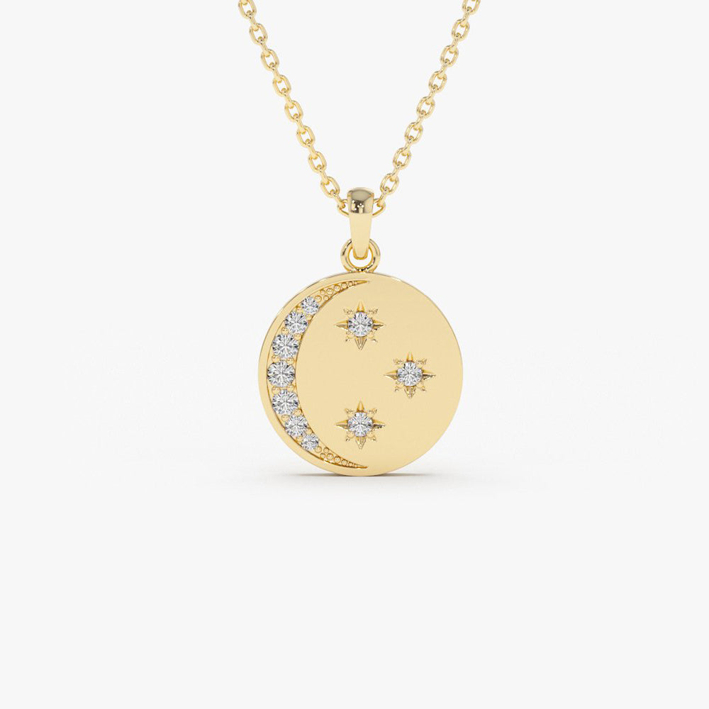OBFJ2030 - Diamond Moon and Crescent Pendant necklace in selectable metal and diamond options - Roselle Jewelry view 1