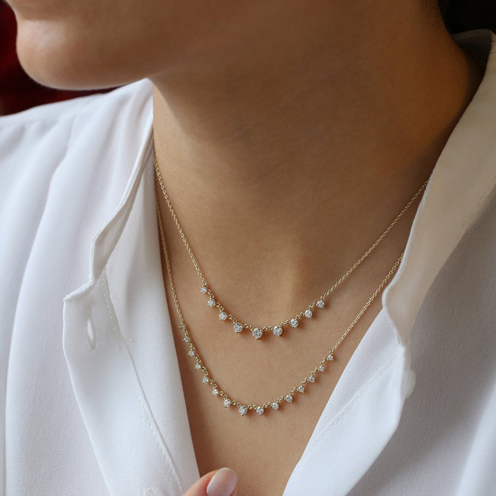 OBFJ2029 - 0.85 ctw Solitaire Diamond Graduating Necklace necklace in selectable metal and diamond options - Roselle Jewelry view 3