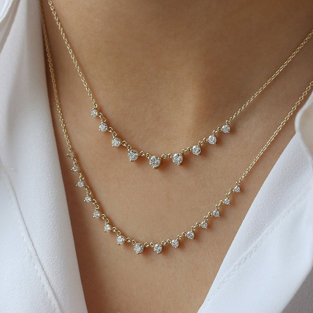 OBFJ2029 - 0.85 ctw Solitaire Diamond Graduating Necklace necklace in selectable metal and diamond options - Roselle Jewelry view 2