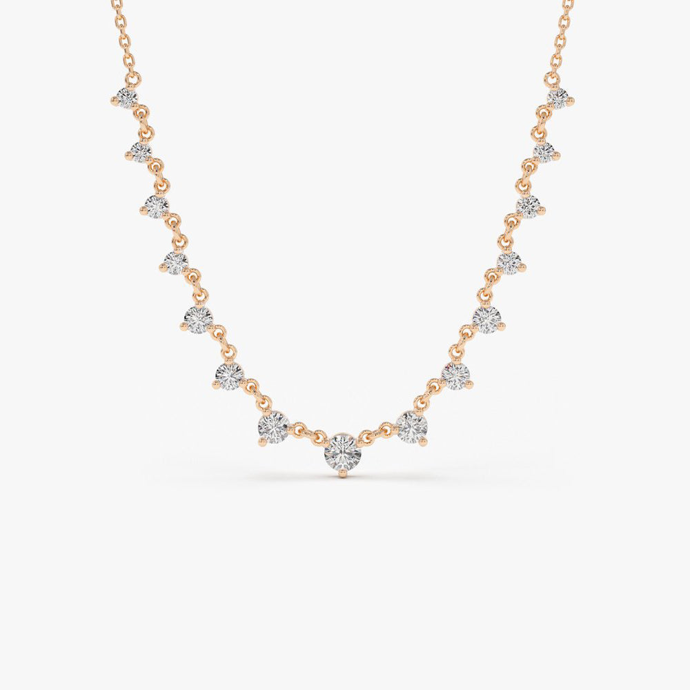 OBFJ2029 - 0.85 ctw Solitaire Diamond Graduating Necklace necklace in selectable metal and diamond options - Roselle Jewelry view 4