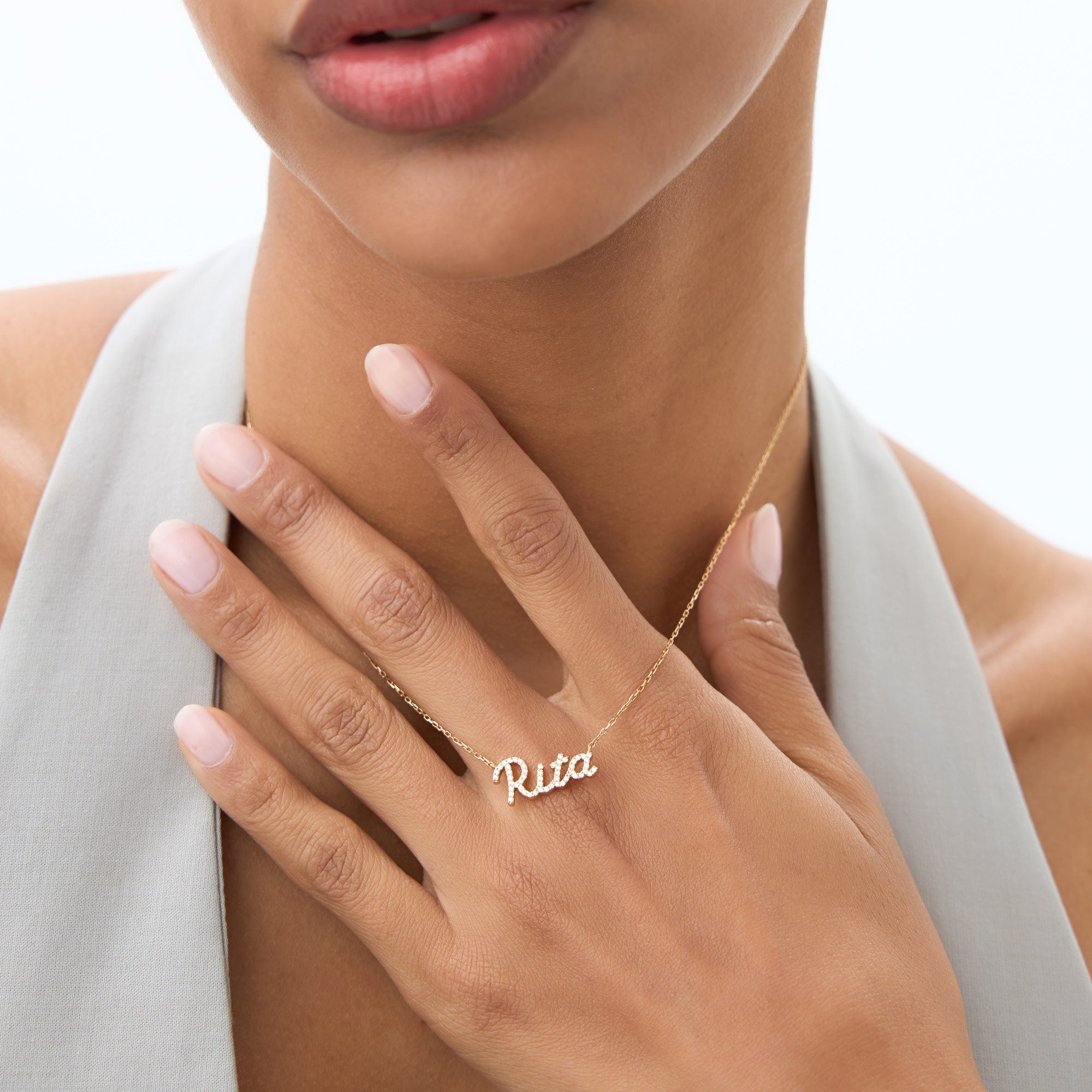 OBFJ1075 - 14k Personalized Diamond Name Necklace 9