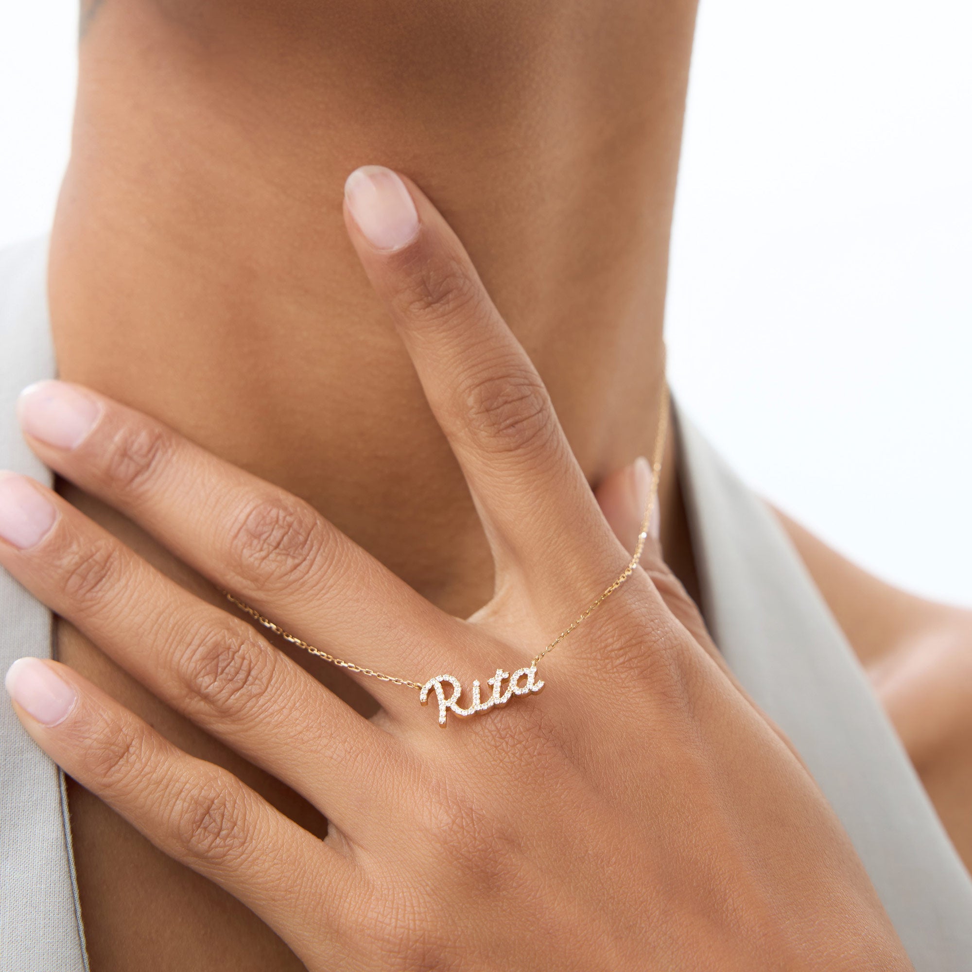 OBFJ1075 - 14k Personalized Diamond Name Necklace 10