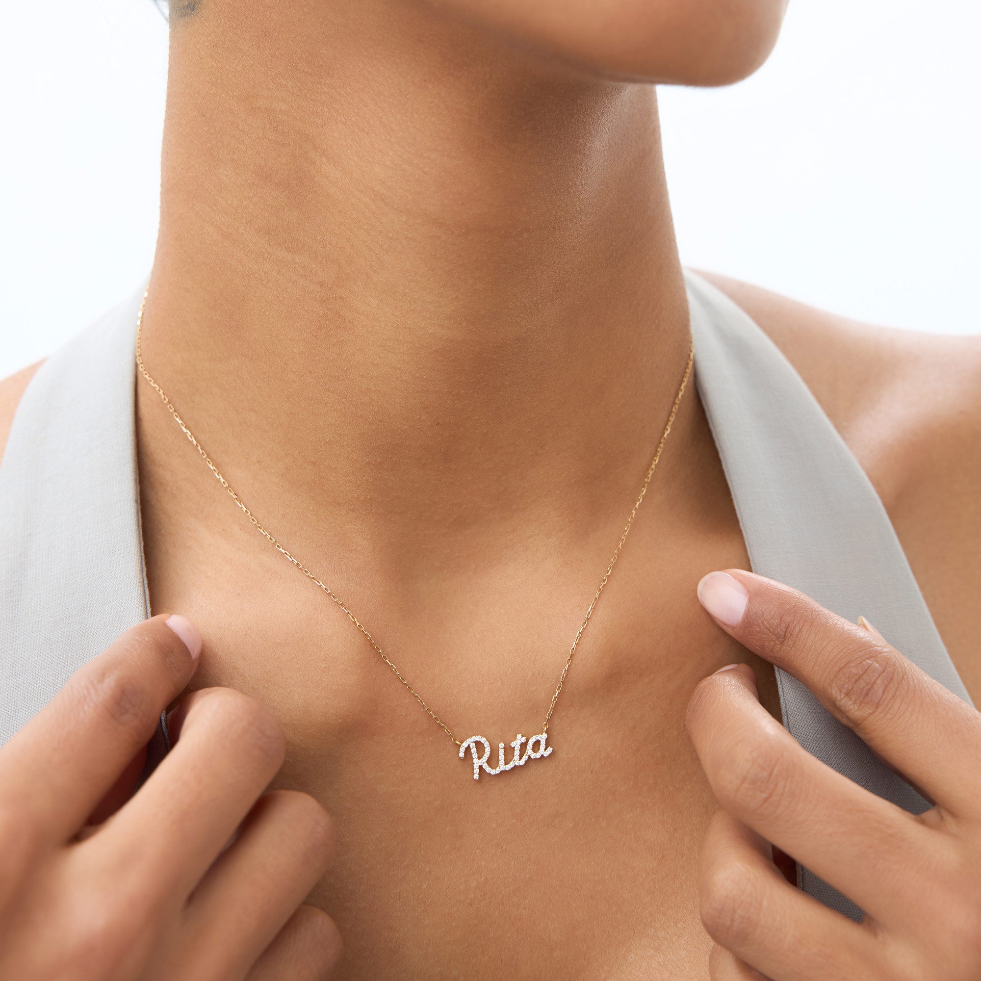 OBFJ1075 - 14k Personalized Diamond Name Necklace 6