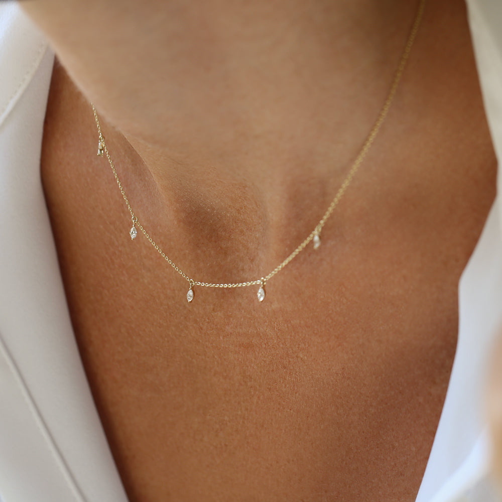OBFJ2091 - Marquise Diamond Dangling Necklace necklace in selectable metal and diamond options - Roselle Jewelry view 5