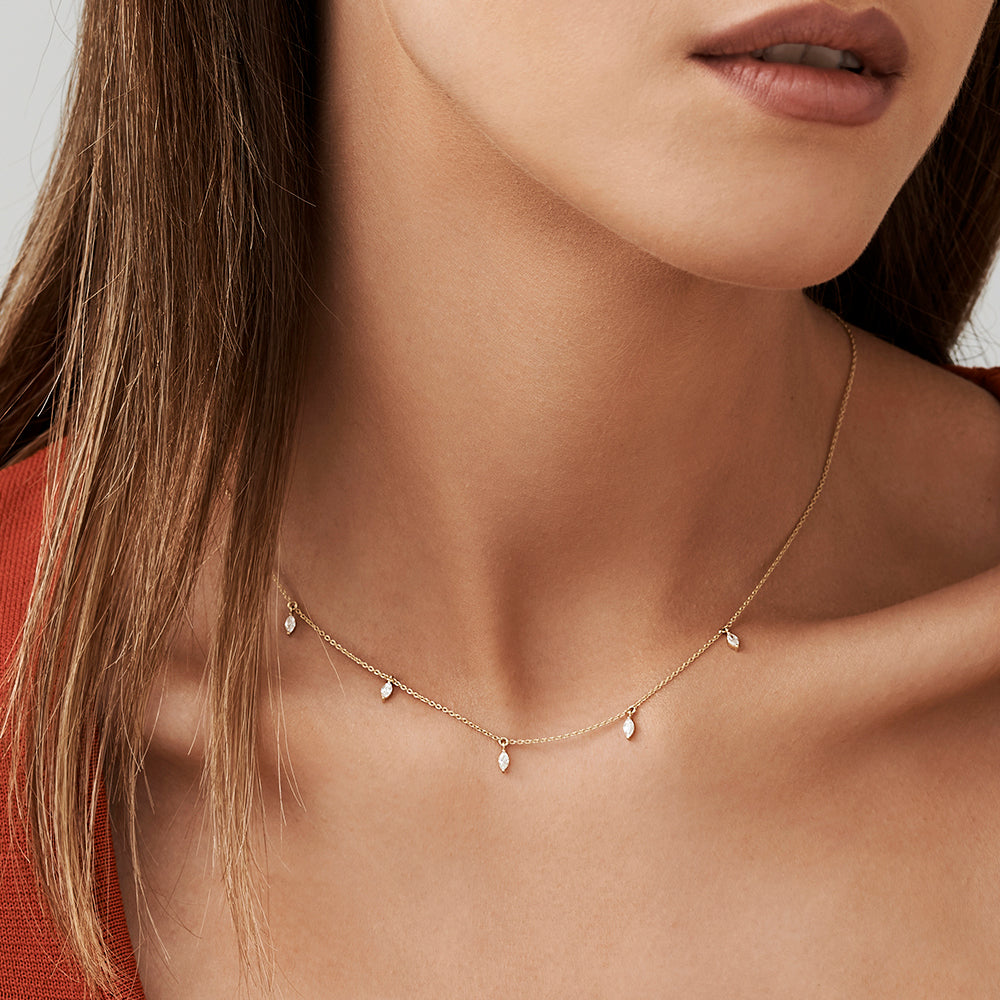 OBFJ2091 - Marquise Diamond Dangling Necklace necklace in selectable metal and diamond options - Roselle Jewelry view 3