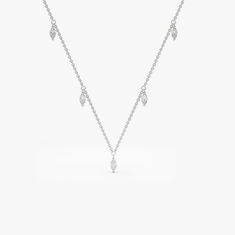 OBFJ2091 - Marquise Diamond Dangling Necklace necklace in selectable metal and diamond options - Roselle Jewelry view 7