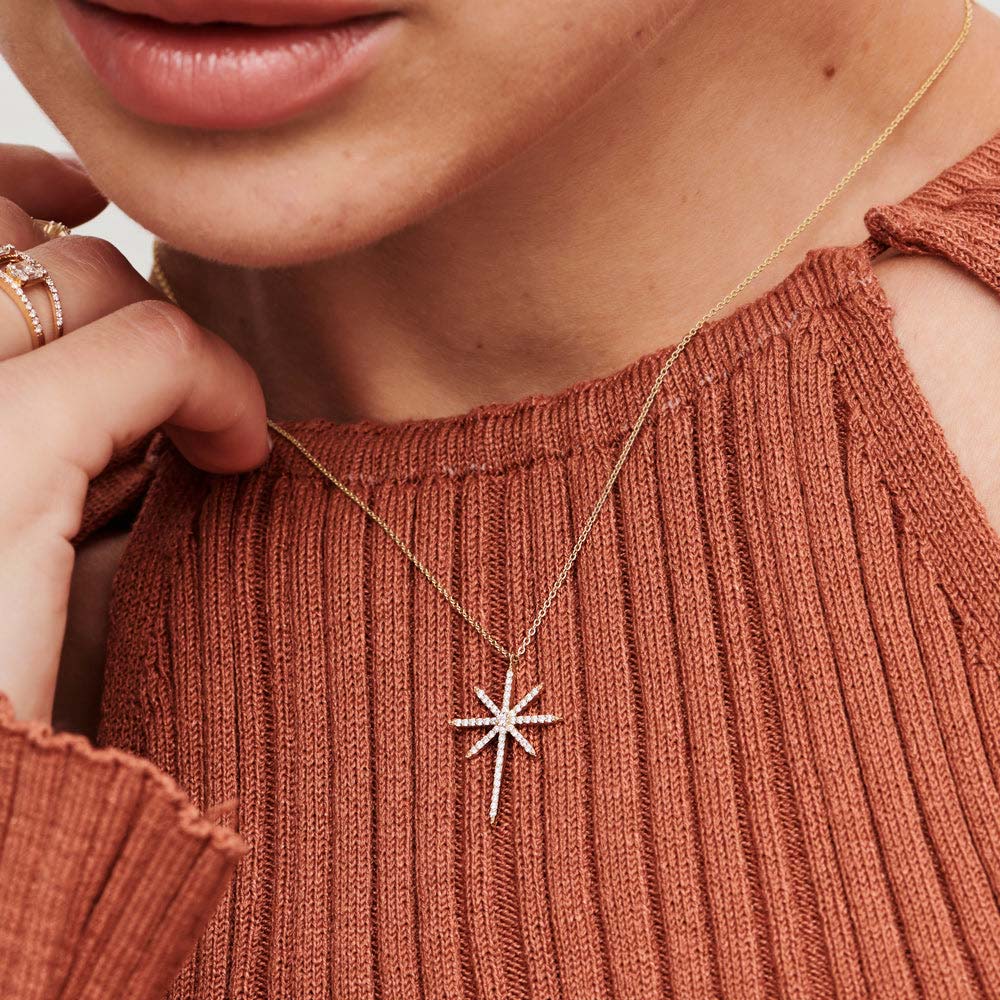OBFJ2087 - Solid Gold Celestial North Star Diamond Necklace necklace in selectable metal and diamond options - Roselle Jewelry view 5