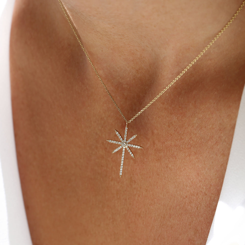 OBFJ2087 - Solid Gold Celestial North Star Diamond Necklace necklace in selectable metal and diamond options - Roselle Jewelry view 2