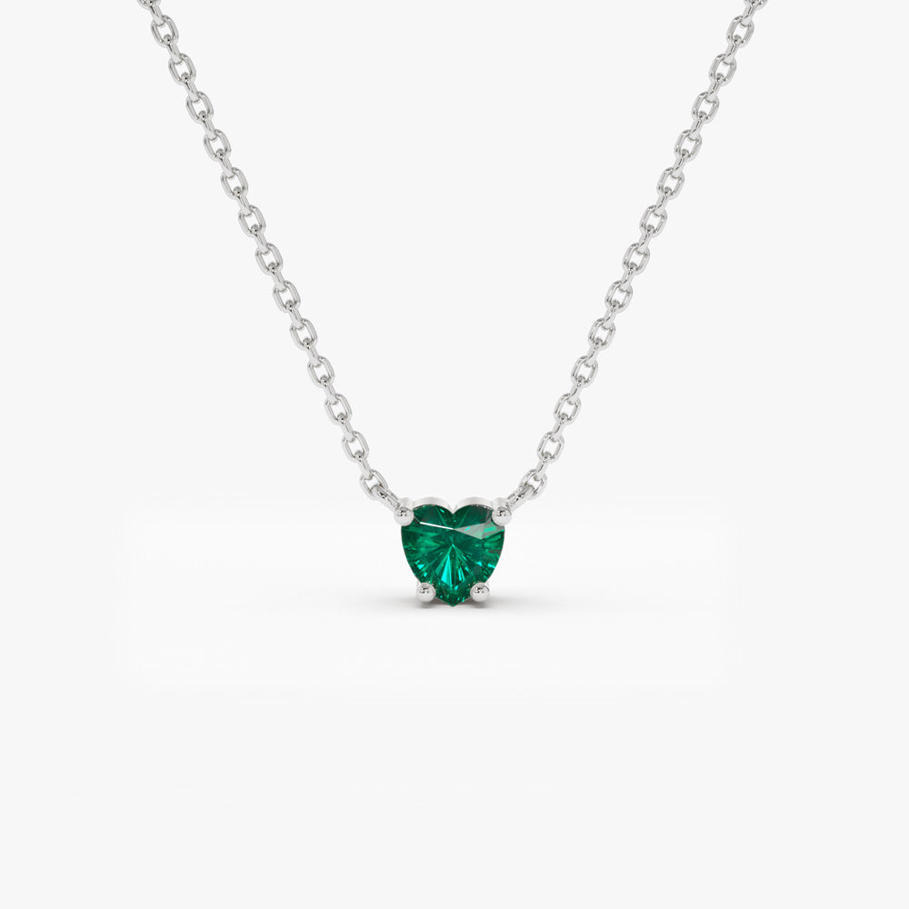 OBFJ2184 - Heart-Shape Emerald Necklace necklace in selectable metal and diamond options - Roselle Jewelry view 6