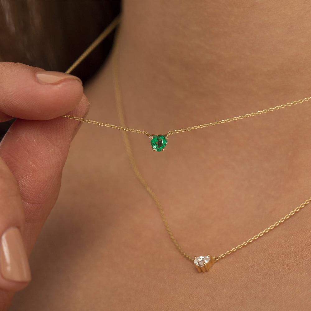 OBFJ2184 - Heart-Shape Emerald Necklace necklace in selectable metal and diamond options - Roselle Jewelry view 2
