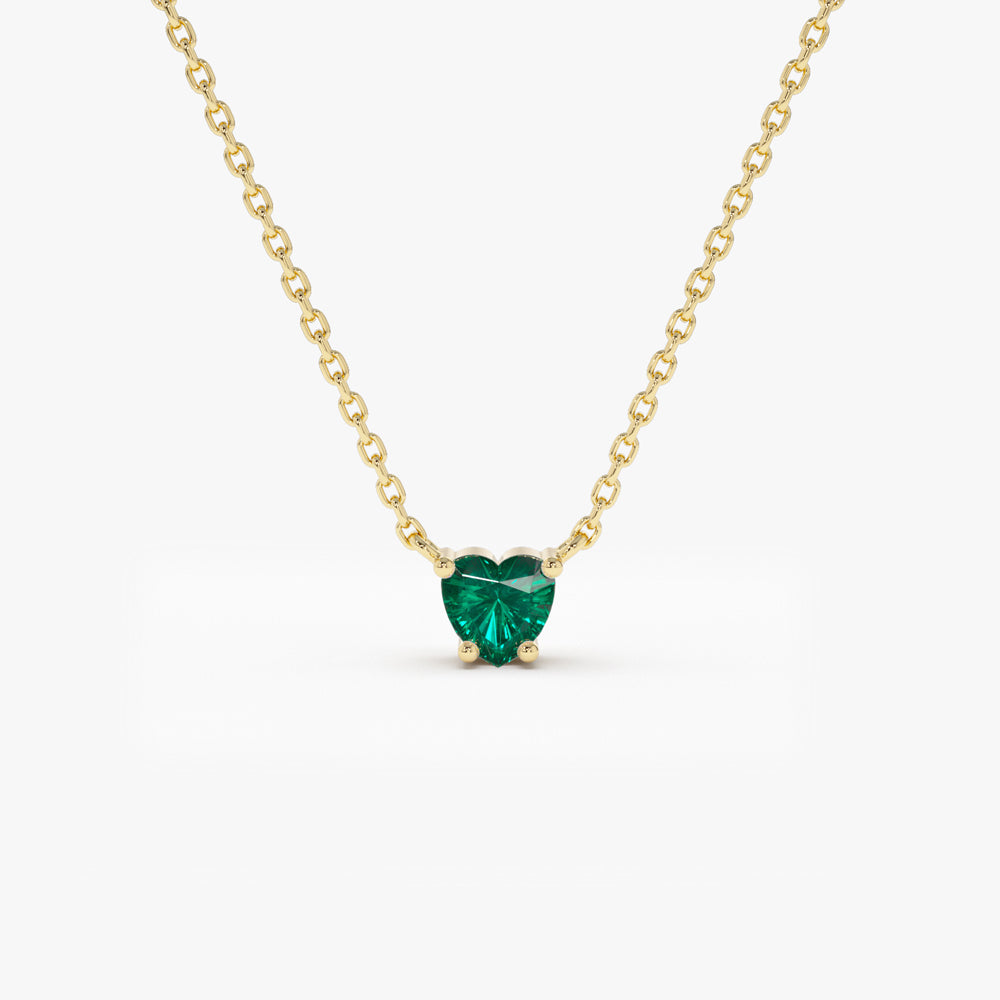 OBFJ2184 - Heart-Shape Emerald Necklace necklace in selectable metal and diamond options - Roselle Jewelry view 1