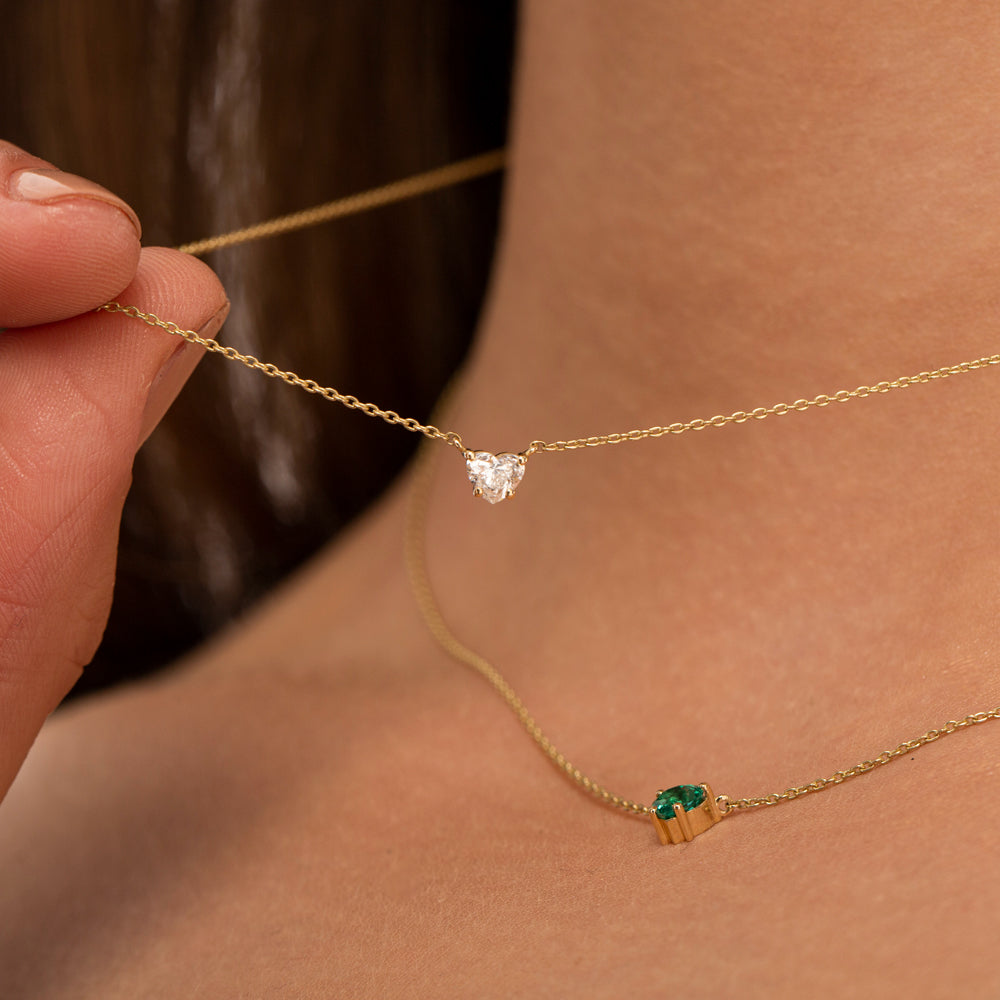 OBFJ2185 - Heart-Shape Diamond Necklace necklace in selectable metal and diamond options - Roselle Jewelry view 2