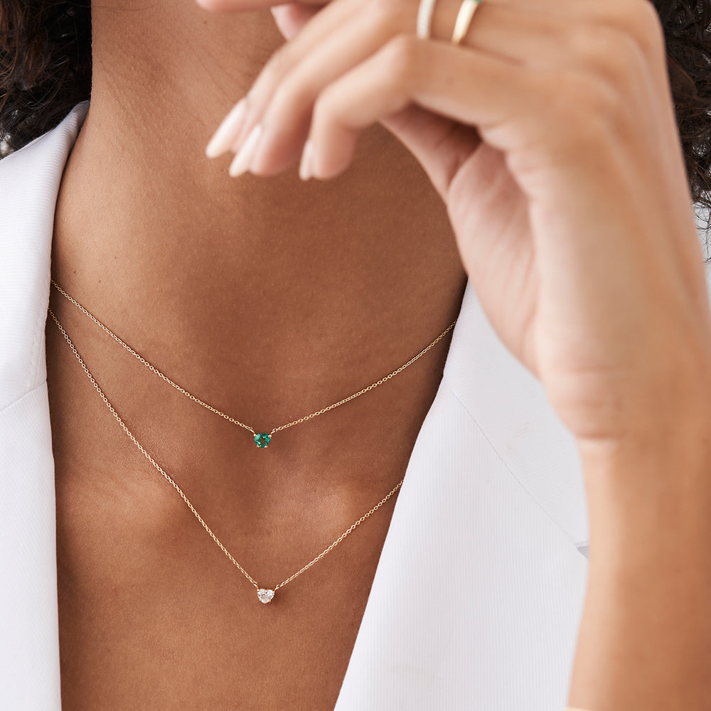 OBFJ2184 - Heart-Shape Emerald Necklace necklace in selectable metal and diamond options - Roselle Jewelry view 4