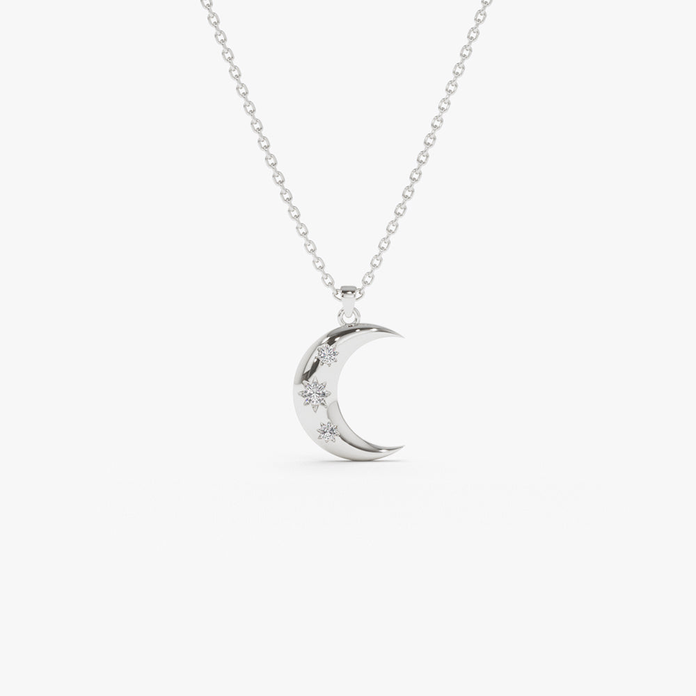 OBFJ2159 - Star Setting Crescent Diamond Necklace necklace in selectable metal and diamond options - Roselle Jewelry view 8