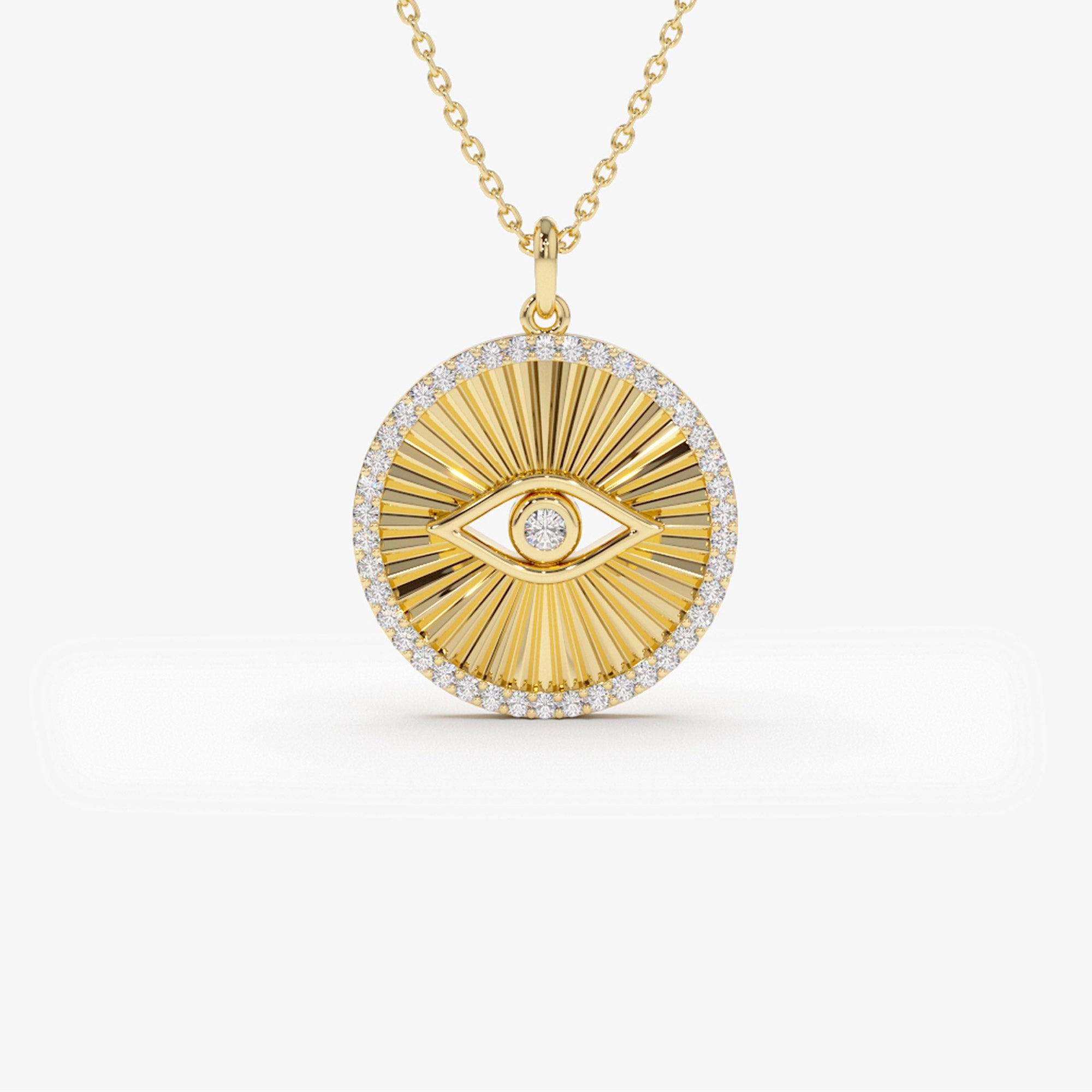 OBFJ2188 - Evil Eye Diamond Medallion Necklace necklace in selectable metal and diamond options - Roselle Jewelry view 1