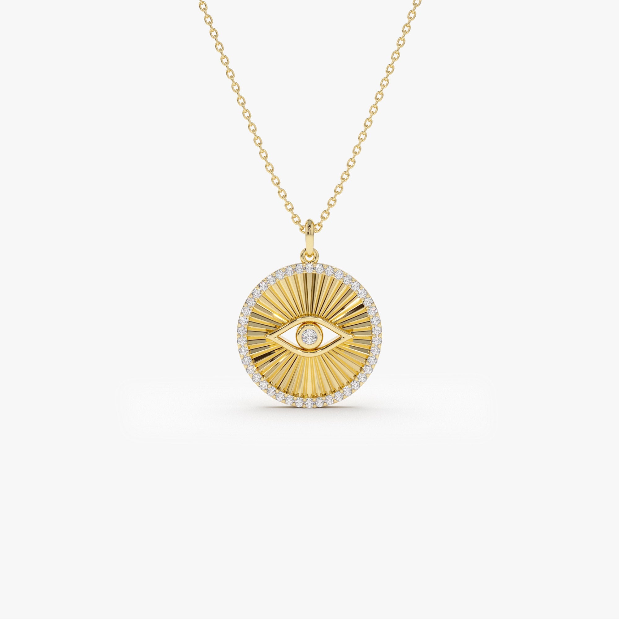 OBFJ2188 - Evil Eye Diamond Medallion Necklace necklace in selectable metal and diamond options - Roselle Jewelry view 11