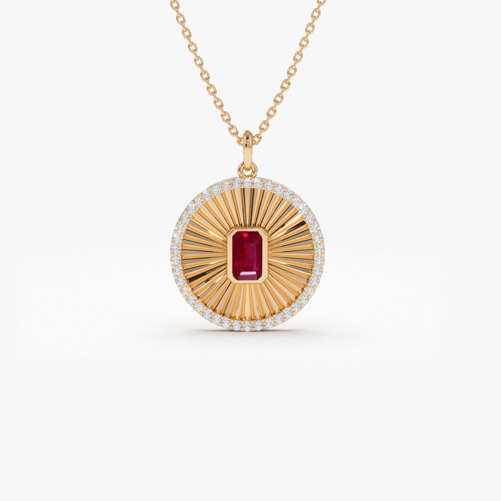 OBFJ1377 - 14K Ruby and Diamond Medallion Necklace 4