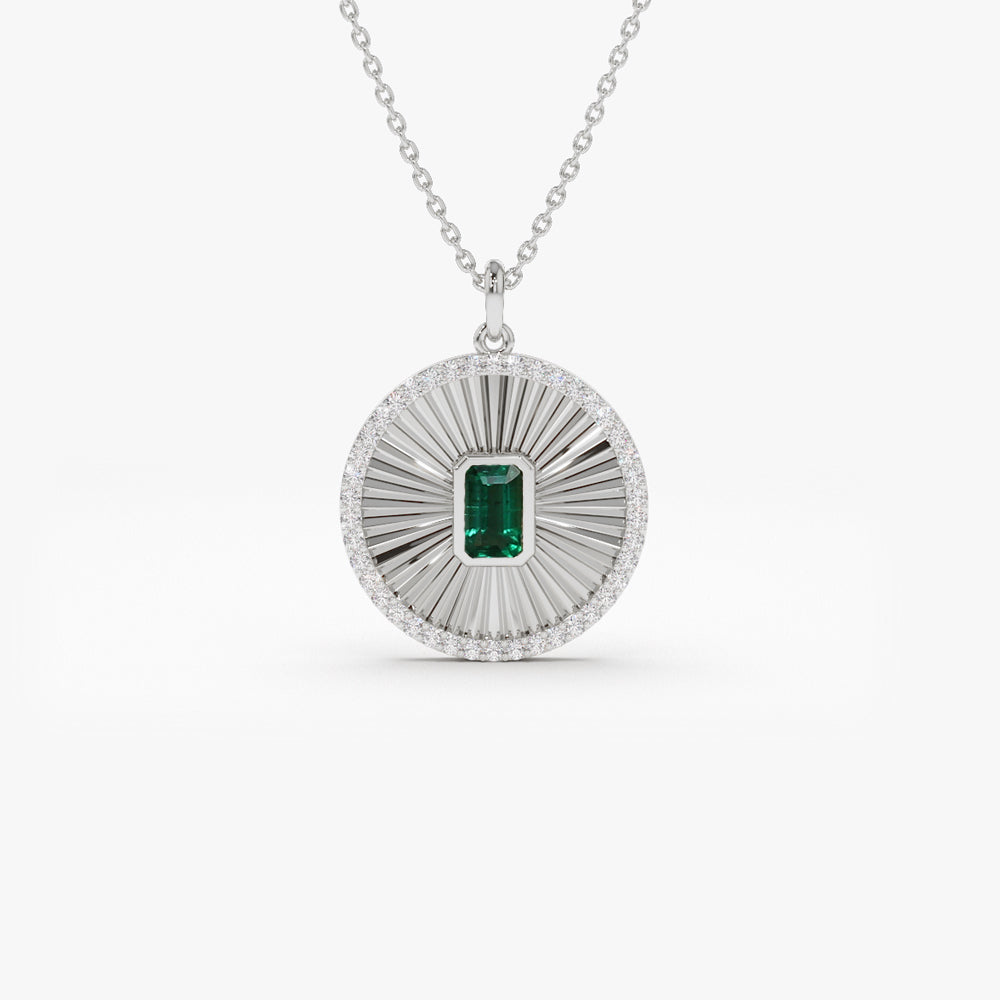 OBFJ2187 - Emerald and Diamond Medallion Necklace necklace in selectable metal and diamond options - Roselle Jewelry view 7