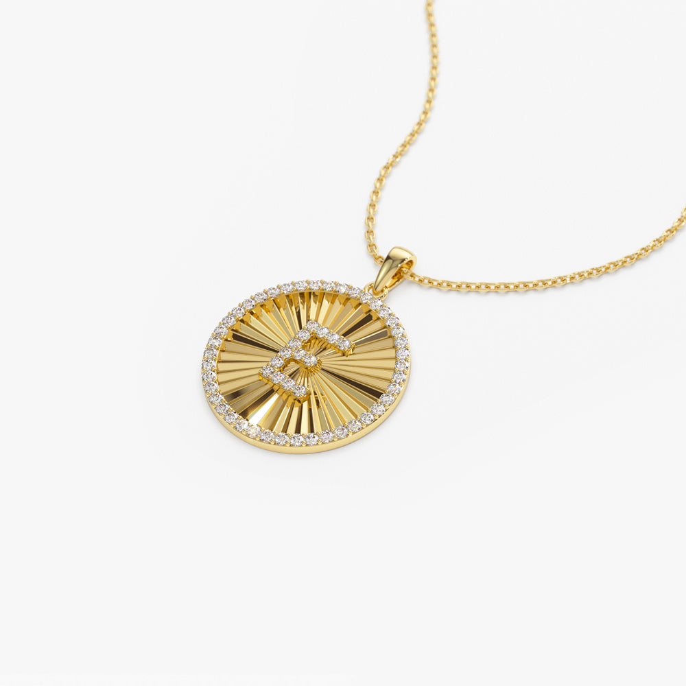 OBFJ2220 - Diamond Initial Ballerina Disc Necklace necklace in selectable metal and diamond options - Roselle Jewelry view 8