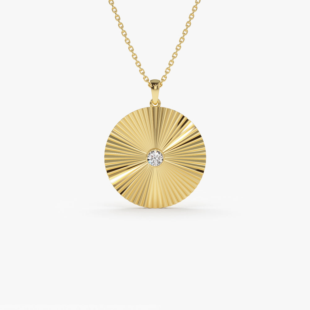 OBFJ2243 - Large Diamond Disc Ray Necklace in necklace in selectable metal and diamond options - Roselle Jewelry view 1
