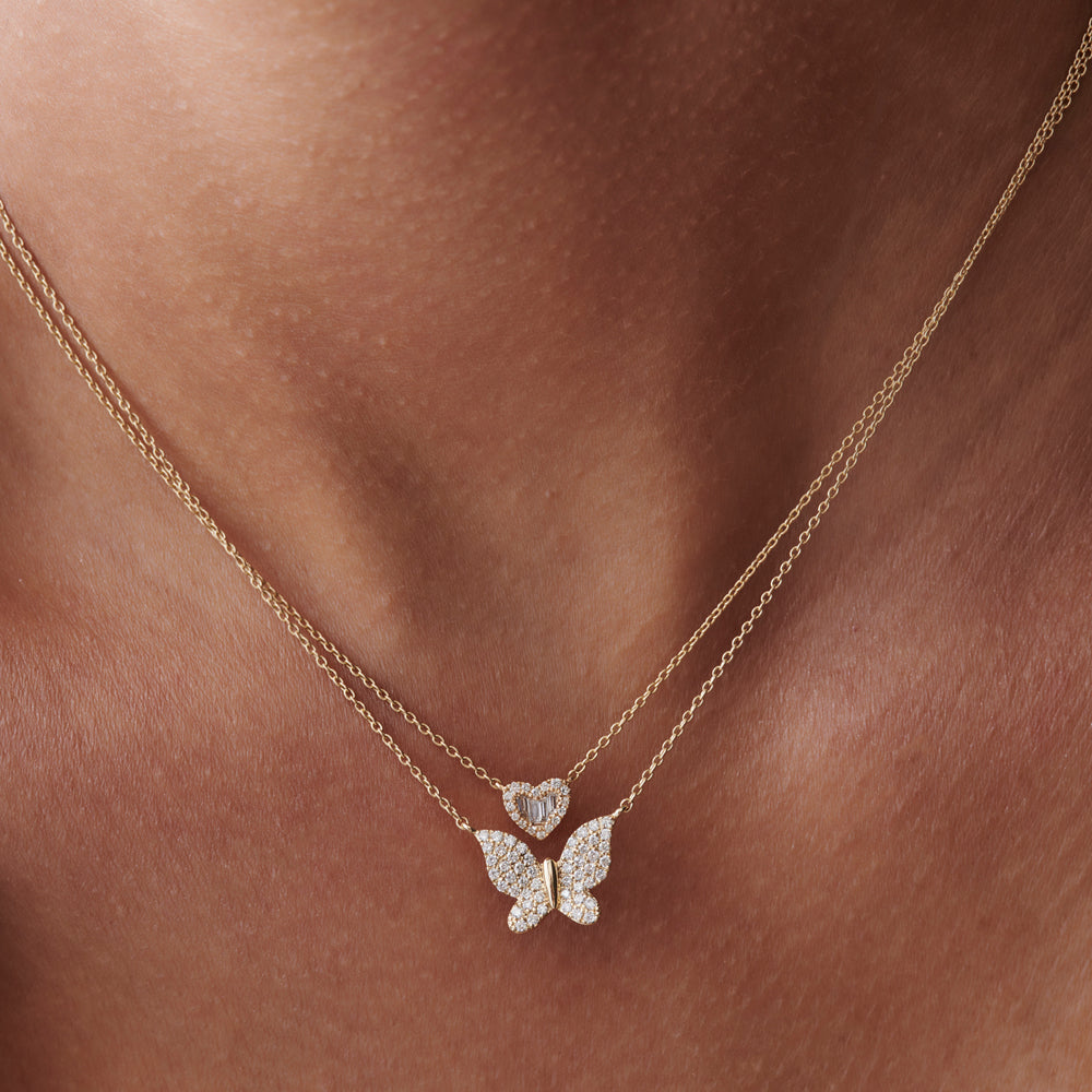 OBFJ2264 - Pave Diamond Butterfly Pendant Necklace necklace in selectable metal and diamond options - Roselle Jewelry view 5
