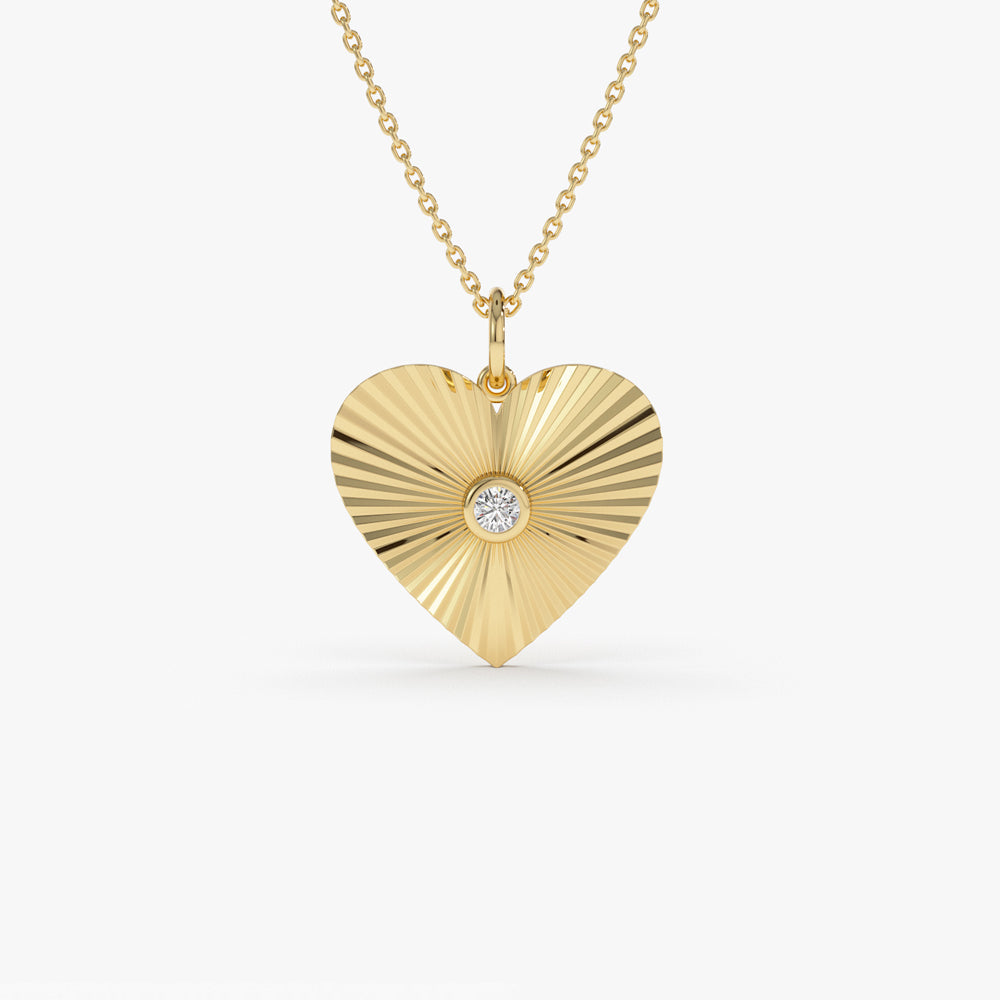 OBFJ1470 - 14K Diamond-Cut Heart Shape Disc Ray Pendant 1