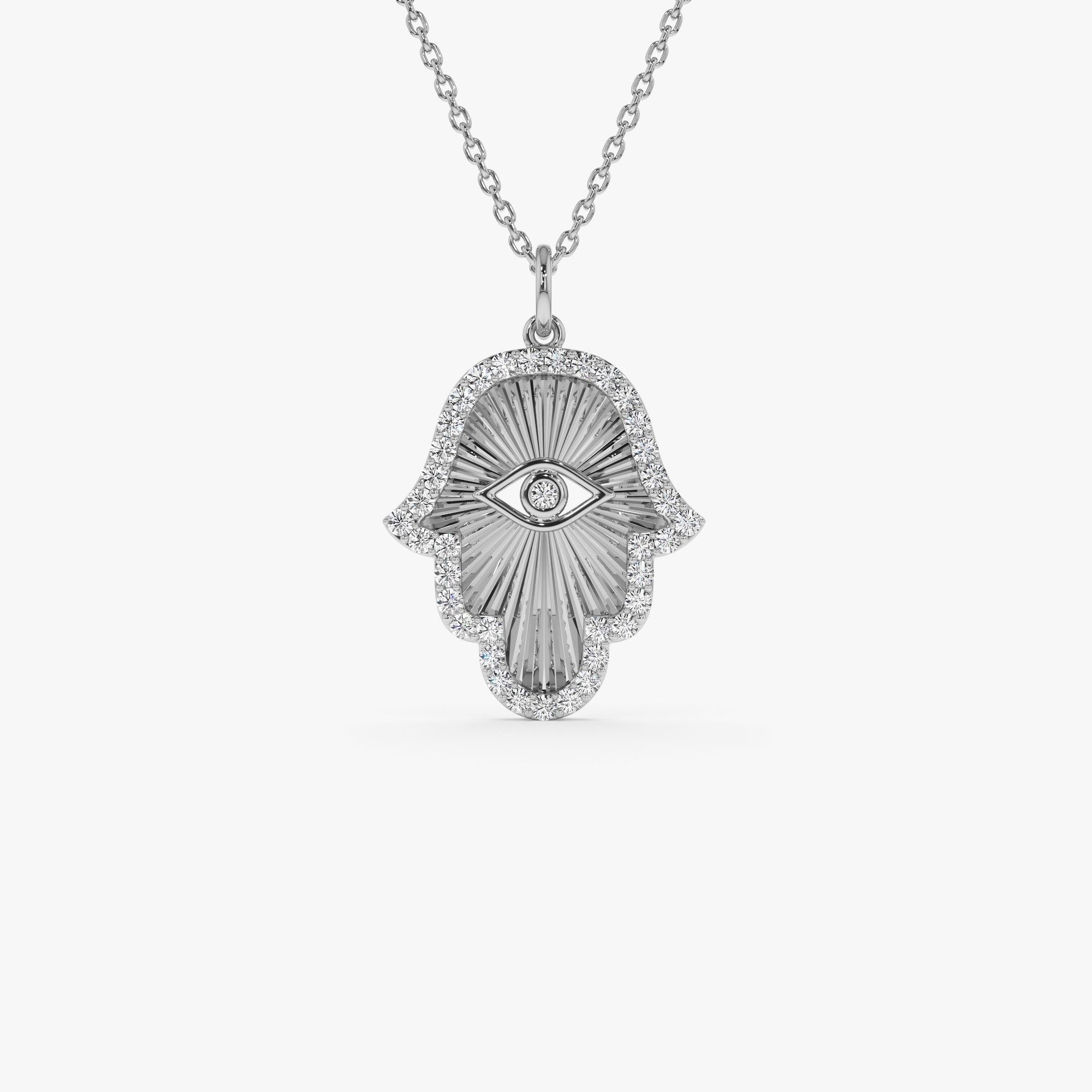OBFJ1369 - 14k Diamond Hamsa & Evil Eye Hand of Fatima Necklace 5