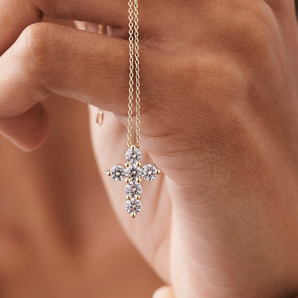 OBFJ2162 - Large Diamond Cross necklace in selectable metal and diamond options - Roselle Jewelry view 2