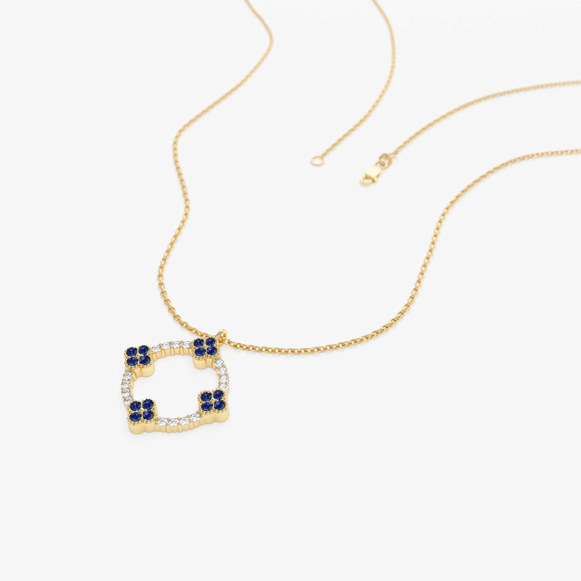 OBFJ1357 - 14k Diamond and Sapphire Clover Necklace 7