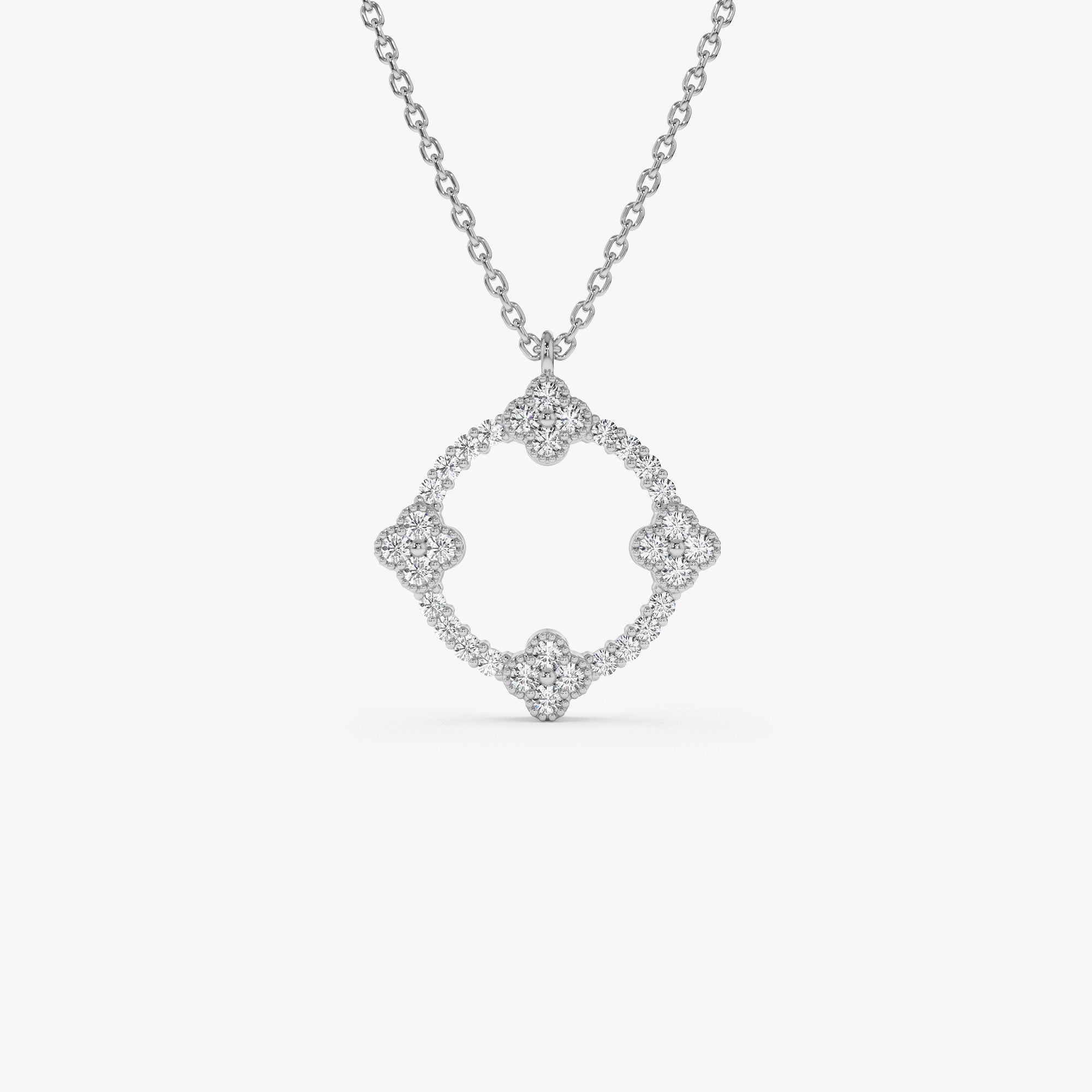 OBFJ1139 - 14k All Diamond Clover Circle Necklace 5