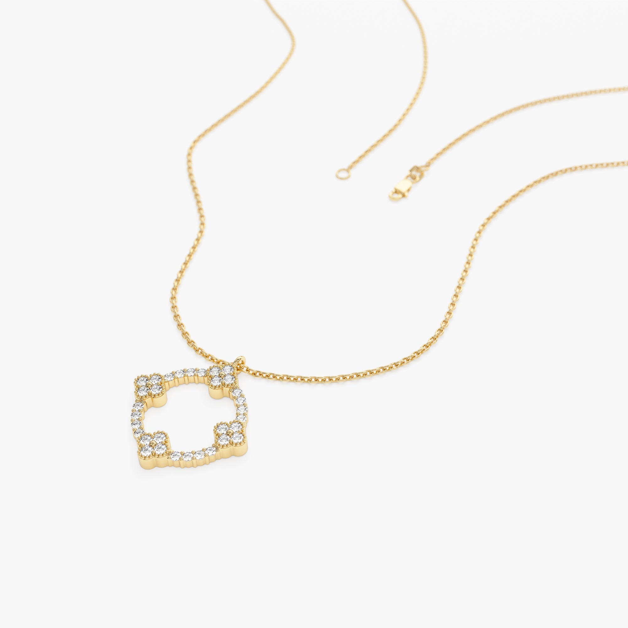 OBFJ1139 - 14k All Diamond Clover Circle Necklace 7