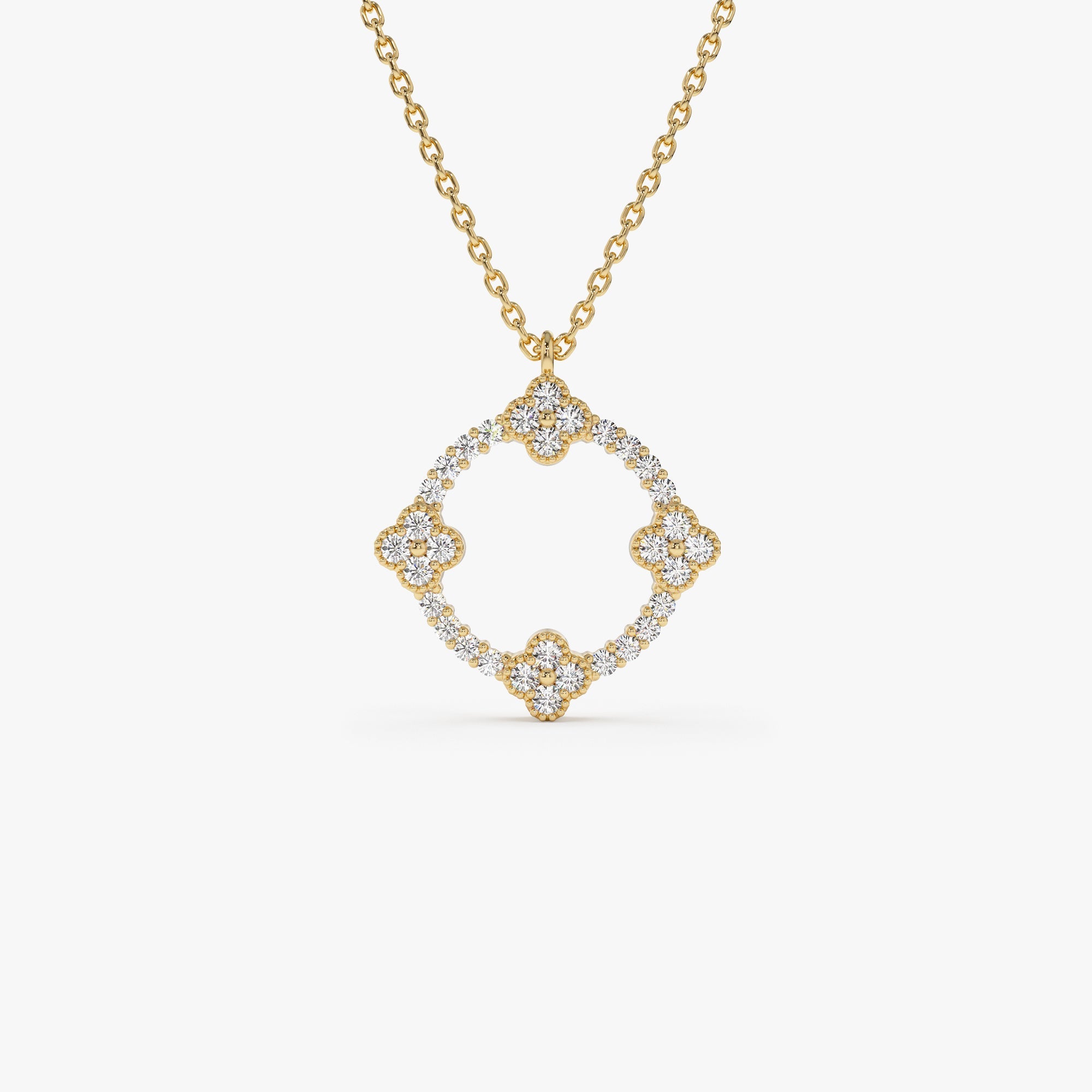 OBFJ1139 - 14k All Diamond Clover Circle Necklace 1