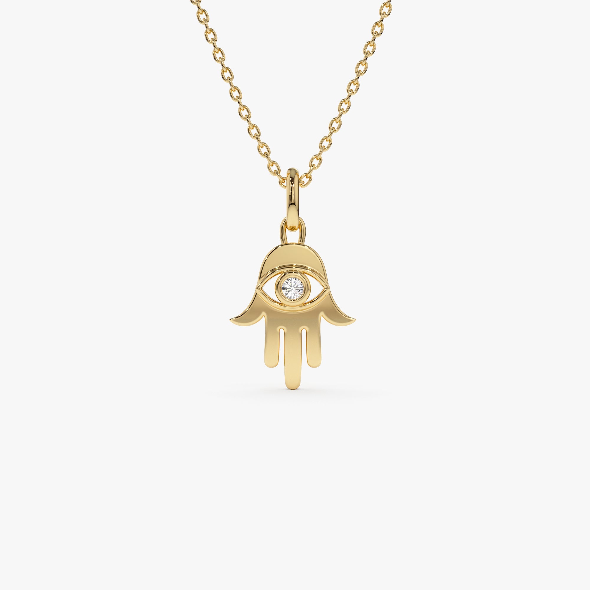OBFJ1263 - 14k Diamond Hamsa Hand Protection Necklace 1